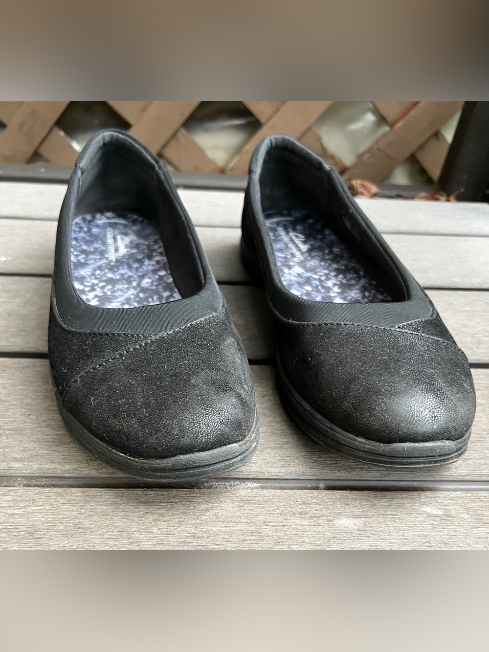 Clarks Women's Black Suede Slip-On Flats